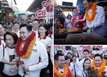 “ยศชนัน” ลุยตลาดสดสายเนตร ช่วย “พลภูมิ” หาเสียง โชว์ลีลาปิ้งหมูเรียกคะแนน