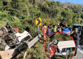 รถตู้แหกโค้งพลิกคว่ำลงเขาวังน้ำเขียว ดับสลด 2 บาดเจ็บ 14 ราย